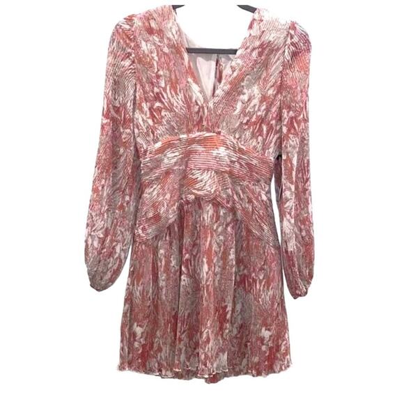 ASTR V-Neck Plisse Wrap Mini Dress Size Small in Coral Floral NWT - Picture 1 of 9
